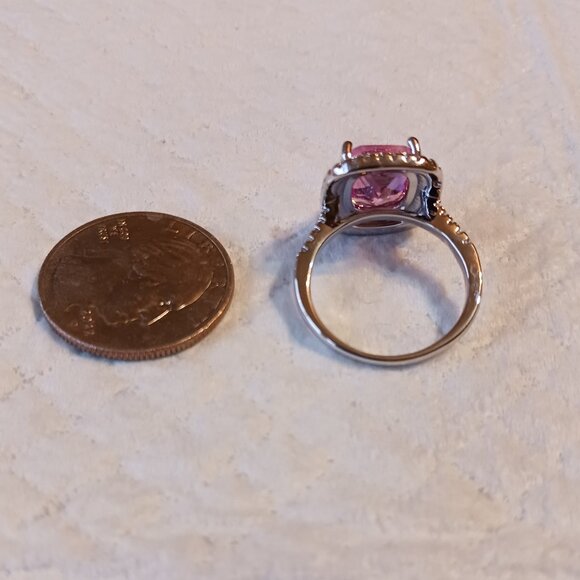 Silver Fashion Statement Halo Pink Tourmaline CZ Ring Size 8.5 NWOT - Picture 8 of 16